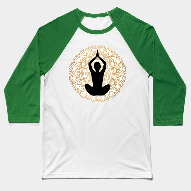 Lotus Pose Yoga Mandala Baseball T-Shirt by julieerindesigns